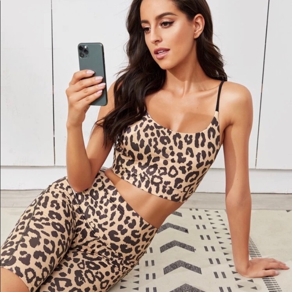 Cheetah Biker Short and Bra Set